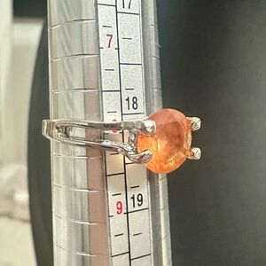 Elegant Silver tone and Tangerine Orange Resin Gemstone Ring